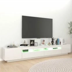 TV Cabinet With LED Lights High Gloss White 260x35x40 Cm -NEWTRAL Sales Shop TV Cabinet with LED Lights High Gloss White 260x35x40 cm 473334 2