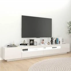 TV Cabinet With LED Lights High Gloss White 260x35x40 Cm -NEWTRAL Sales Shop TV Cabinet with LED Lights High Gloss White 260x35x40 cm 473334 3
