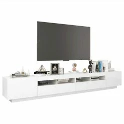 TV Cabinet With LED Lights High Gloss White 260x35x40 Cm -NEWTRAL Sales Shop TV Cabinet with LED Lights High Gloss White 260x35x40 cm 473334 5