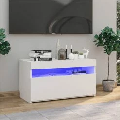 TV Cabinet With LED Lights High Gloss White 75x35x40 Cm