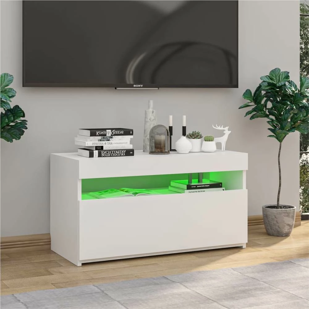 TV Cabinet With LED Lights High Gloss White 75x35x40 Cm 5 TV Cabinet With LED Lights High Gloss White 75x35x40 Cm - Image 5