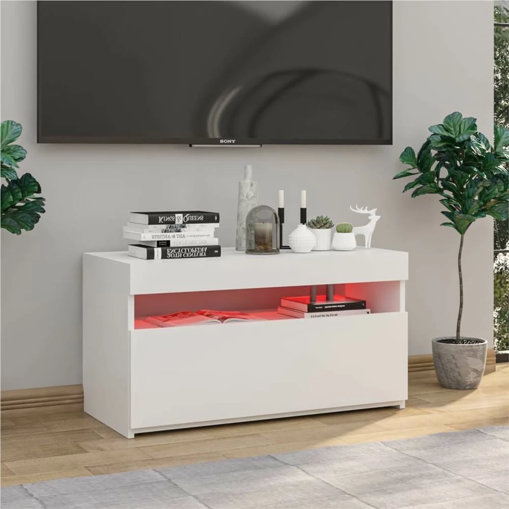 TV Cabinet With LED Lights High Gloss White 75x35x40 Cm 6 TV Cabinet With LED Lights High Gloss White 75x35x40 Cm - Image 6