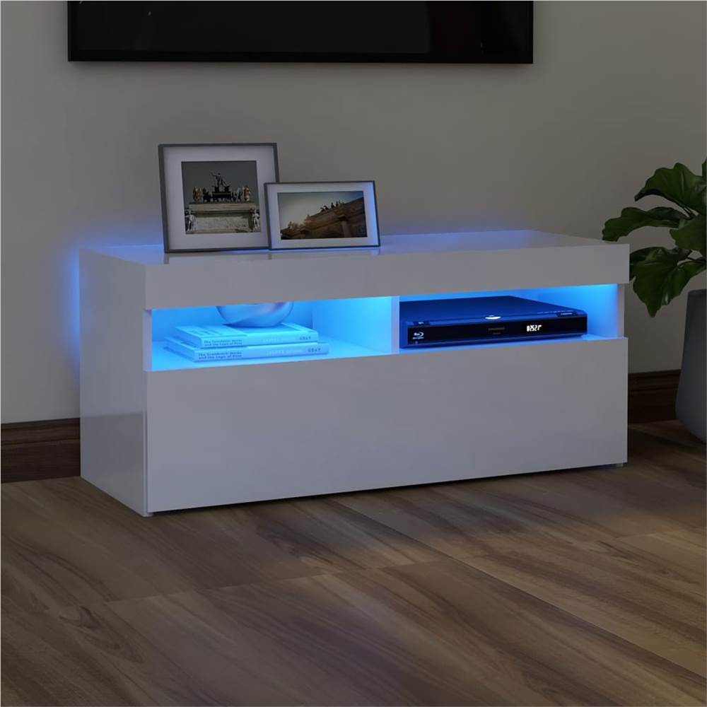 TV Cabinet with LED Lights High Gloss White 90x35x40 cm TV Cabinet With LED Lights High Gloss White 90x35x40 Cm -NEWTRAL Sales Shop TV Cabinet with LED Lights High Gloss White 90x35x40 cm 466157 0