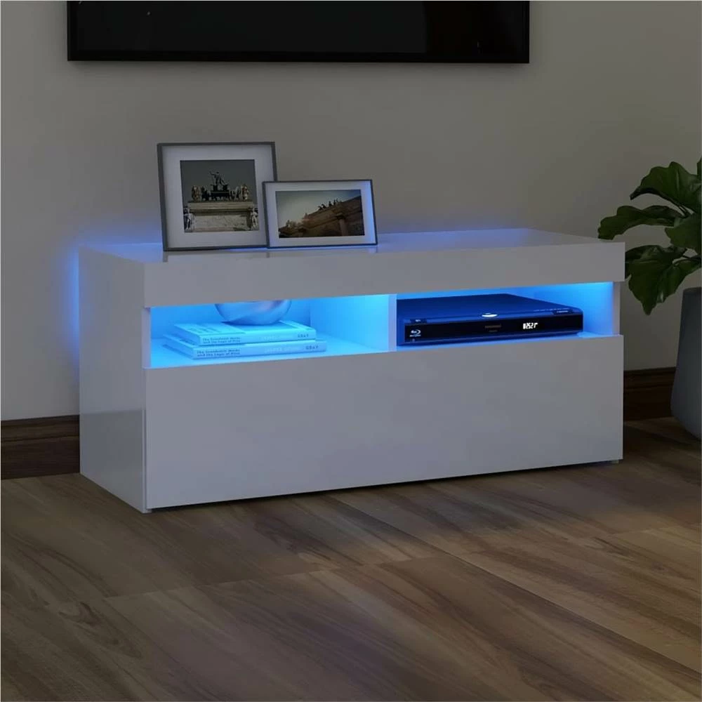 TV Cabinet With LED Lights High Gloss White 90x35x40 Cm 1 TV Cabinet With LED Lights High Gloss White 90x35x40 Cm
