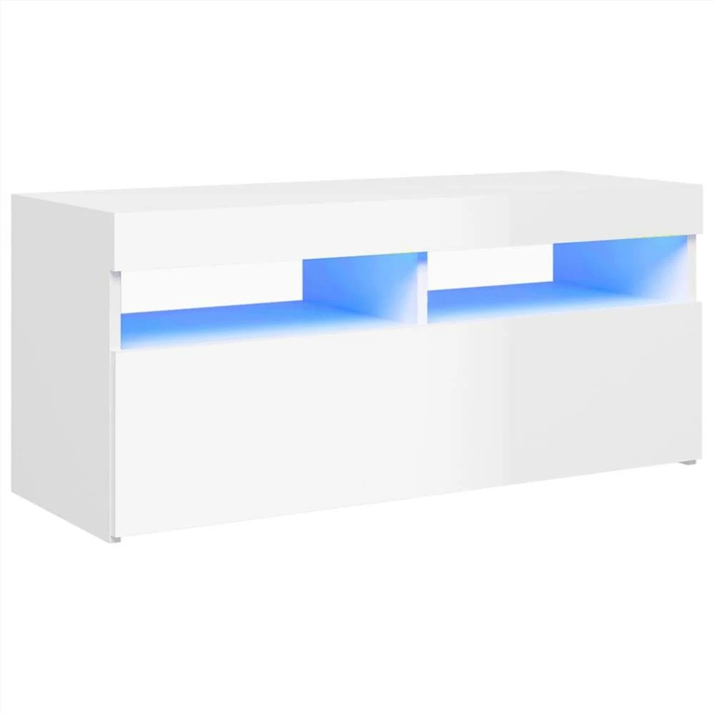 TV Cabinet With LED Lights High Gloss White 90x35x40 Cm 2 TV Cabinet With LED Lights High Gloss White 90x35x40 Cm - Image 2
