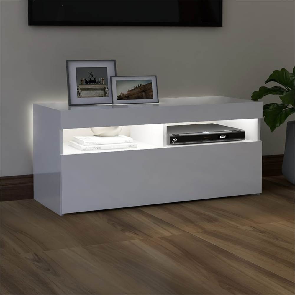 TV Cabinet with LED Lights High Gloss White 90x35x40 cm TV Cabinet With LED Lights High Gloss White 90x35x40 Cm -NEWTRAL Sales Shop TV Cabinet with LED Lights High Gloss White 90x35x40 cm 466157 2