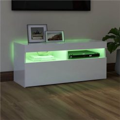 TV Cabinet With LED Lights High Gloss White 90x35x40 Cm 3 TV Cabinet With LED Lights High Gloss White 90x35x40 Cm -NEWTRAL Sales Shop TV Cabinet with LED Lights High Gloss White 90x35x40 cm 466157 3