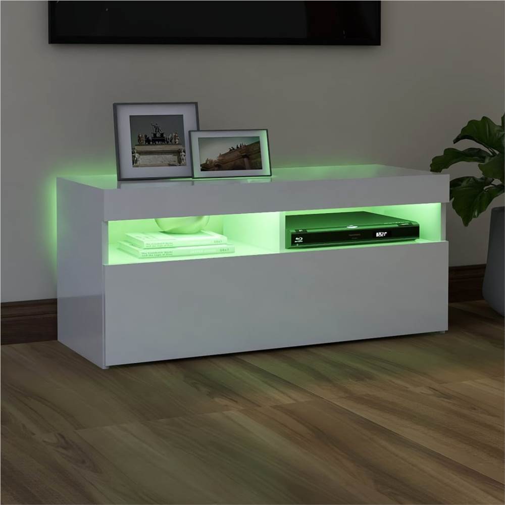 TV Cabinet with LED Lights High Gloss White 90x35x40 cm TV Cabinet With LED Lights High Gloss White 90x35x40 Cm -NEWTRAL Sales Shop TV Cabinet with LED Lights High Gloss White 90x35x40 cm 466157 3