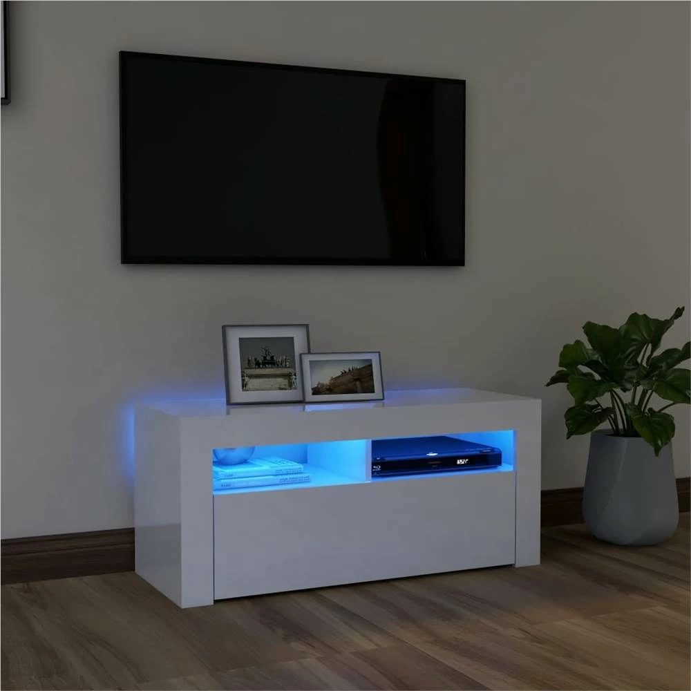 TV Cabinet With LED Lights High Gloss White 90x35x40 Cm 1 TV Cabinet With LED Lights High Gloss White 90x35x40 Cm