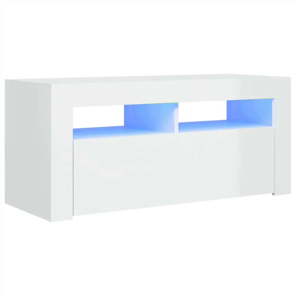 TV Cabinet With LED Lights High Gloss White 90x35x40 Cm 2 TV Cabinet With LED Lights High Gloss White 90x35x40 Cm - Image 2