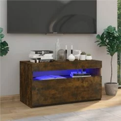 TV Cabinet With LED Lights Smoked Oak 75x35x40 Cm