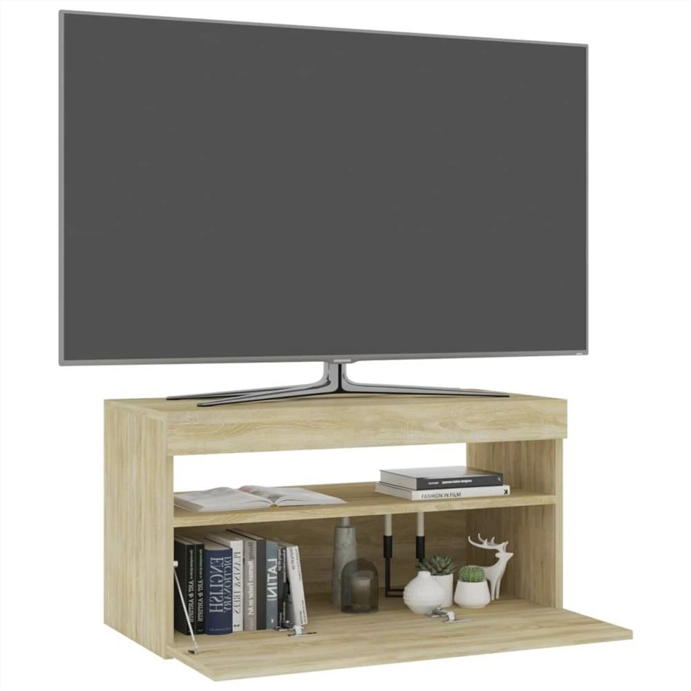 TV Cabinet With LED Lights Sonoma Oak 75x35x40 Cm 3 TV Cabinet With LED Lights Sonoma Oak 75x35x40 Cm - Image 3