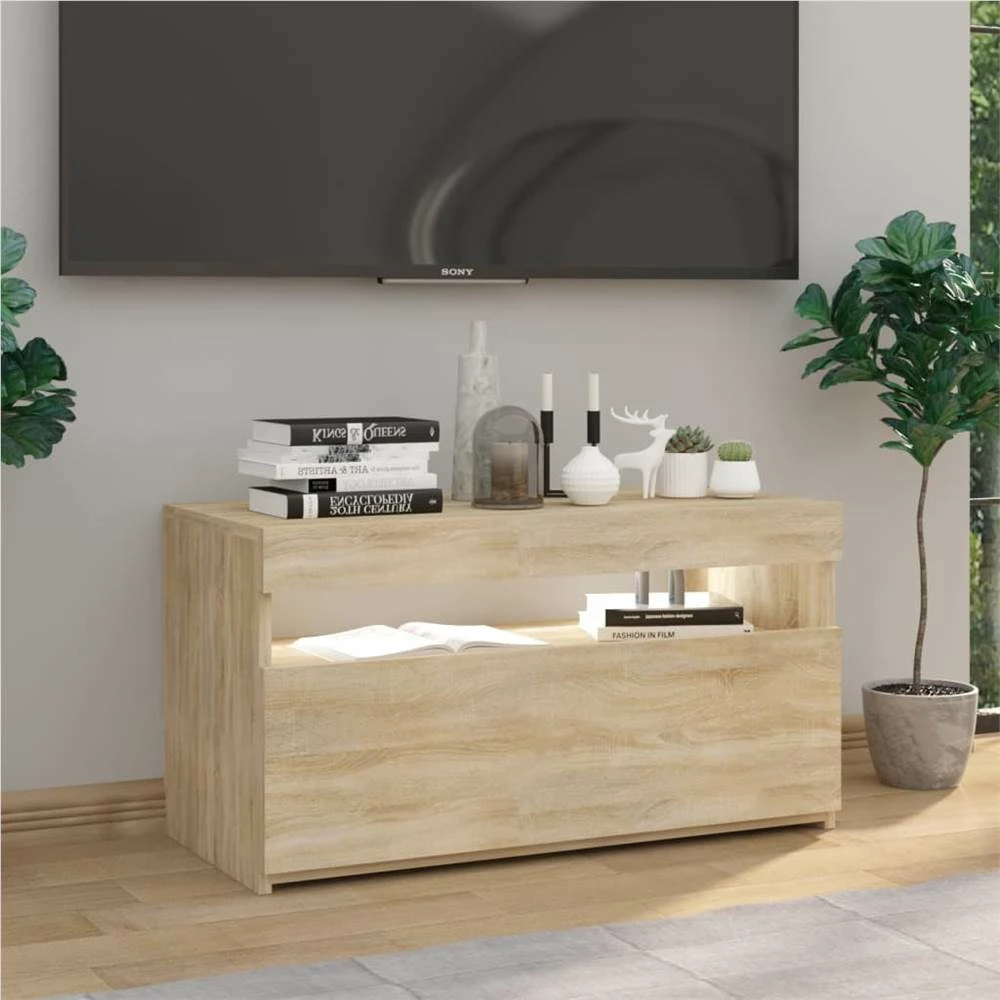 TV Cabinet With LED Lights Sonoma Oak 75x35x40 Cm 4 TV Cabinet With LED Lights Sonoma Oak 75x35x40 Cm - Image 4