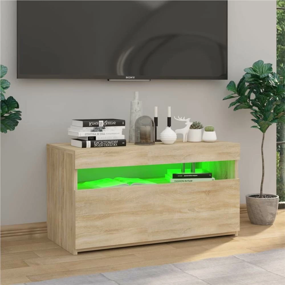 TV Cabinet With LED Lights Sonoma Oak 75x35x40 Cm 5 TV Cabinet With LED Lights Sonoma Oak 75x35x40 Cm - Image 5