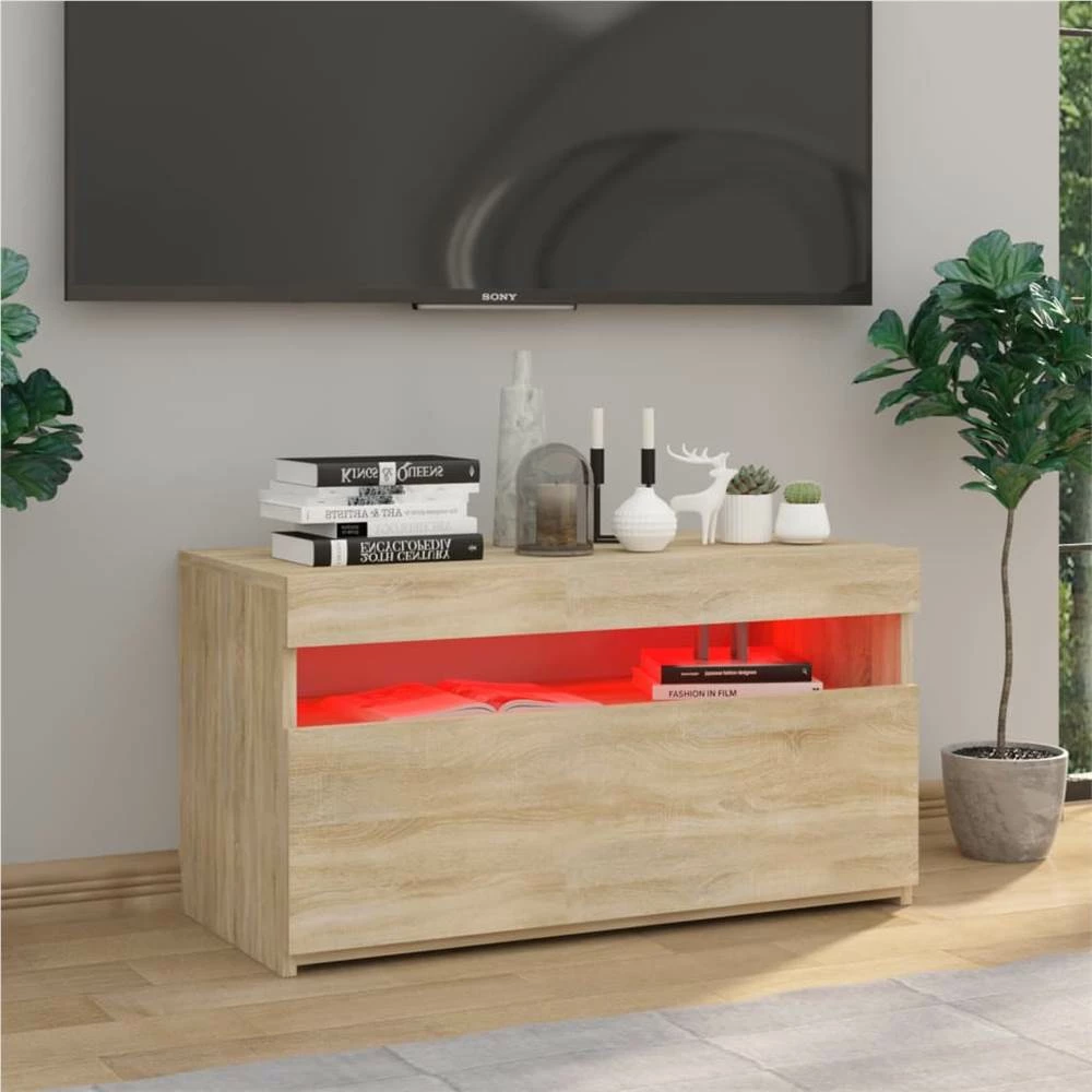 TV Cabinet With LED Lights Sonoma Oak 75x35x40 Cm 6 TV Cabinet With LED Lights Sonoma Oak 75x35x40 Cm - Image 6
