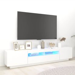 TV Cabinet With LED Lights White 200x35x40 Cm