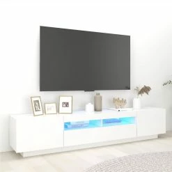 TV Cabinet With LED Lights White 200x35x40 Cm