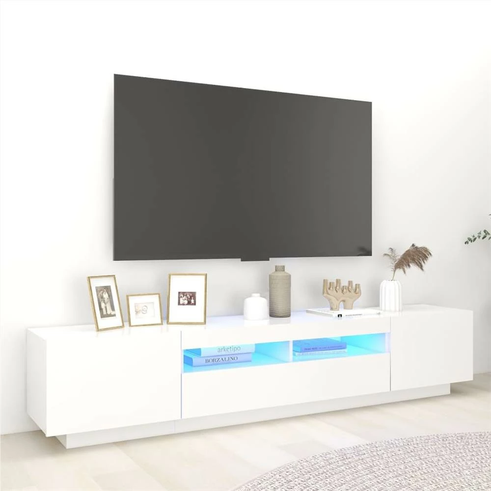 TV Cabinet With LED Lights White 200x35x40 Cm 1 TV Cabinet With LED Lights White 200x35x40 Cm