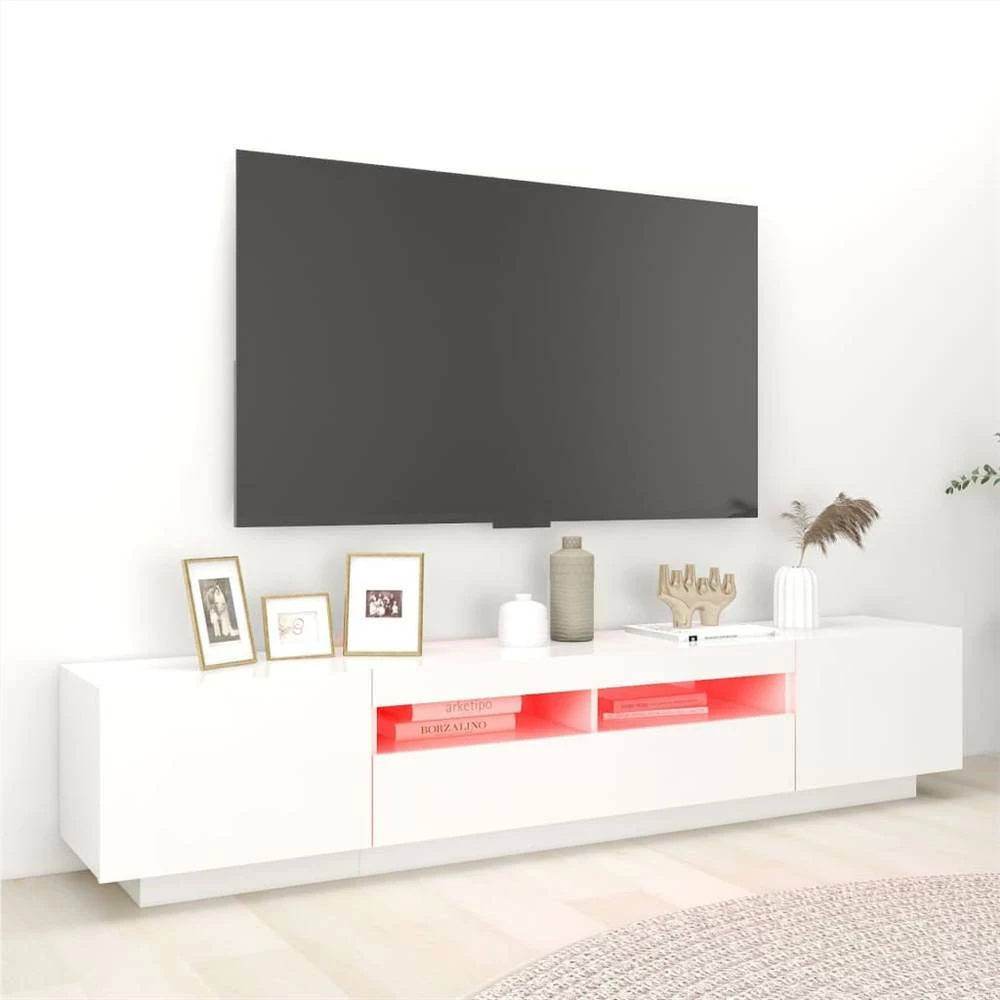 TV Cabinet With LED Lights White 200x35x40 Cm 3 TV Cabinet With LED Lights White 200x35x40 Cm - Image 3