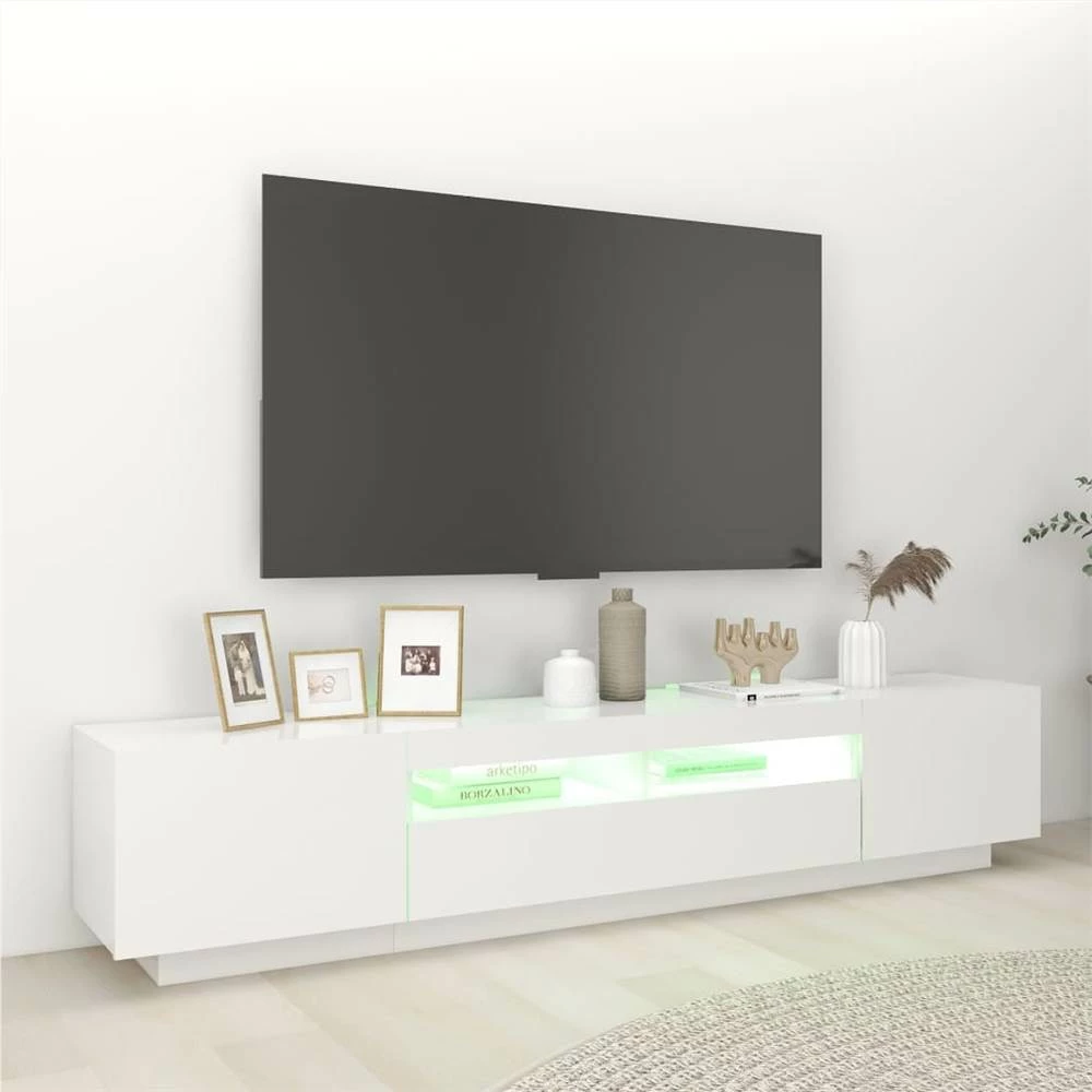 TV Cabinet With LED Lights White 200x35x40 Cm 4 TV Cabinet With LED Lights White 200x35x40 Cm - Image 4