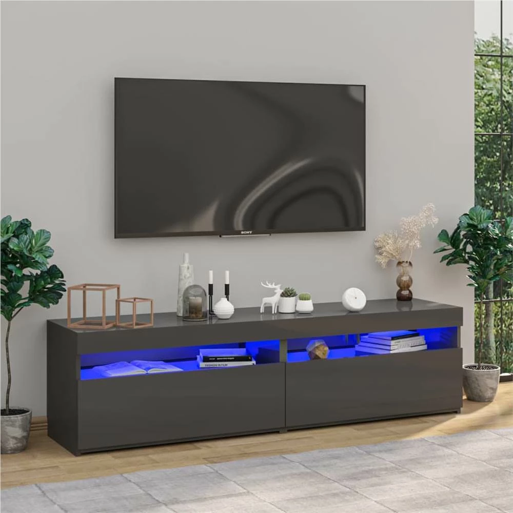 TV Cabinets 2 Pcs With LED Lights High Gloss Grey 75x35x40 Cm 1 TV Cabinets 2 Pcs With LED Lights High Gloss Grey 75x35x40 Cm