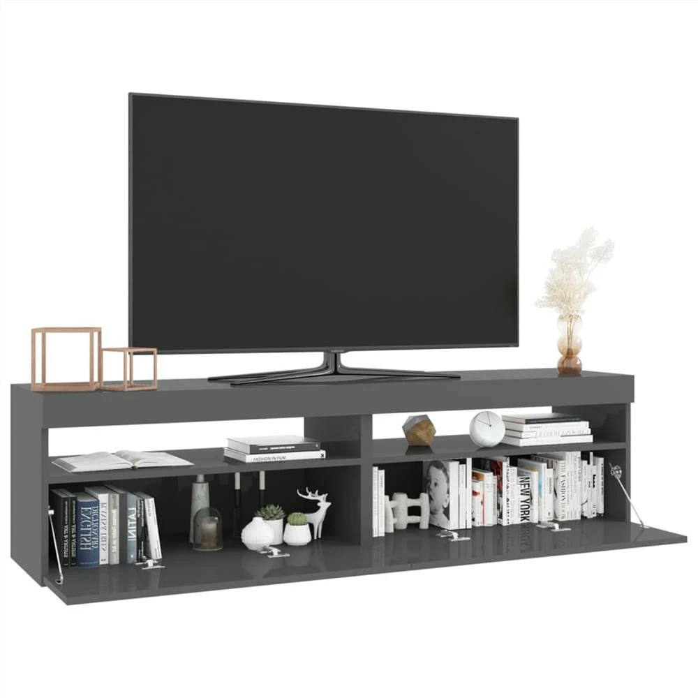 TV Cabinets 2 Pcs With LED Lights High Gloss Grey 75x35x40 Cm 3 TV Cabinets 2 Pcs With LED Lights High Gloss Grey 75x35x40 Cm - Image 3