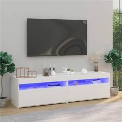 TV Cabinets 2 Pcs With LED Lights High Gloss White 75x35x40 Cm