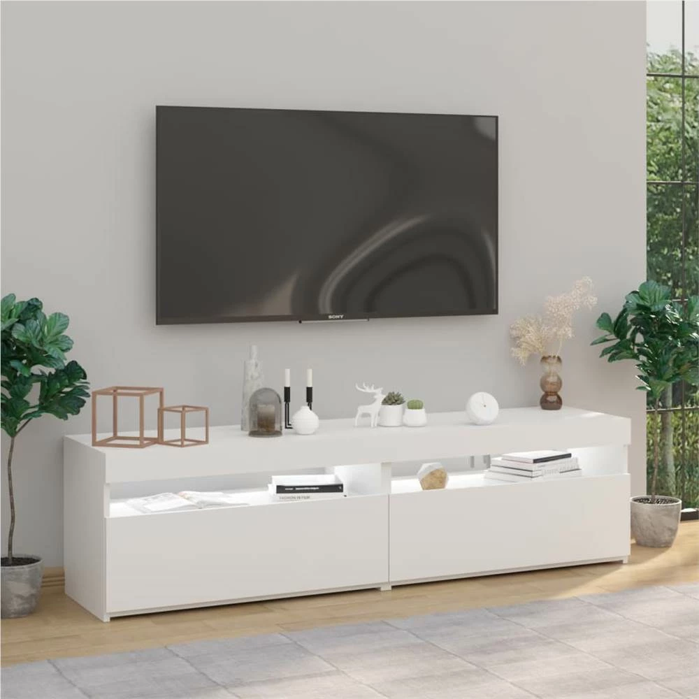TV Cabinets 2 Pcs With LED Lights High Gloss White 75x35x40 Cm 4 TV Cabinets 2 Pcs With LED Lights High Gloss White 75x35x40 Cm - Image 4