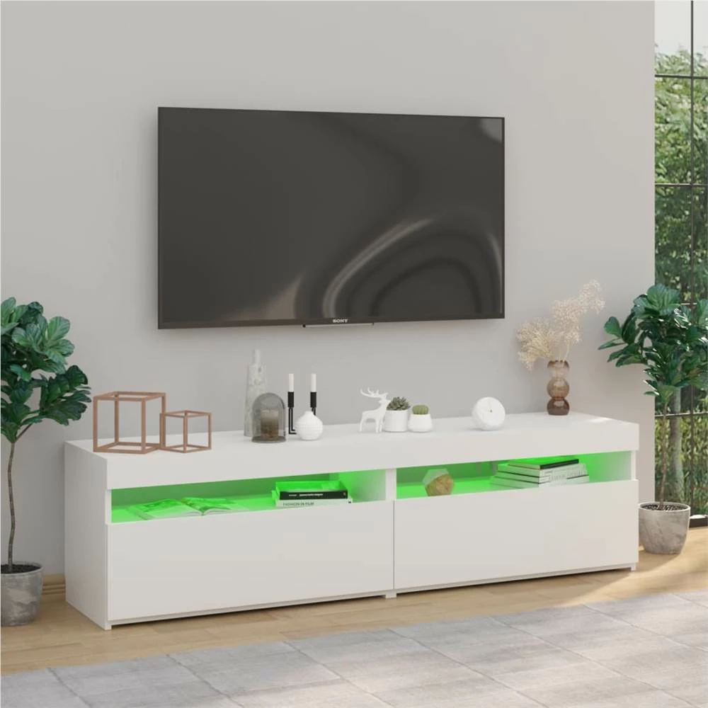 TV Cabinets 2 Pcs With LED Lights High Gloss White 75x35x40 Cm 5 TV Cabinets 2 Pcs With LED Lights High Gloss White 75x35x40 Cm - Image 5