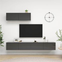 TV Cabinets 3 Pcs High Gloss Grey Chipboard