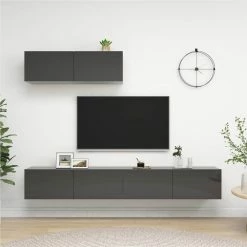 TV Cabinets 3 Pcs High Gloss Grey Chipboard