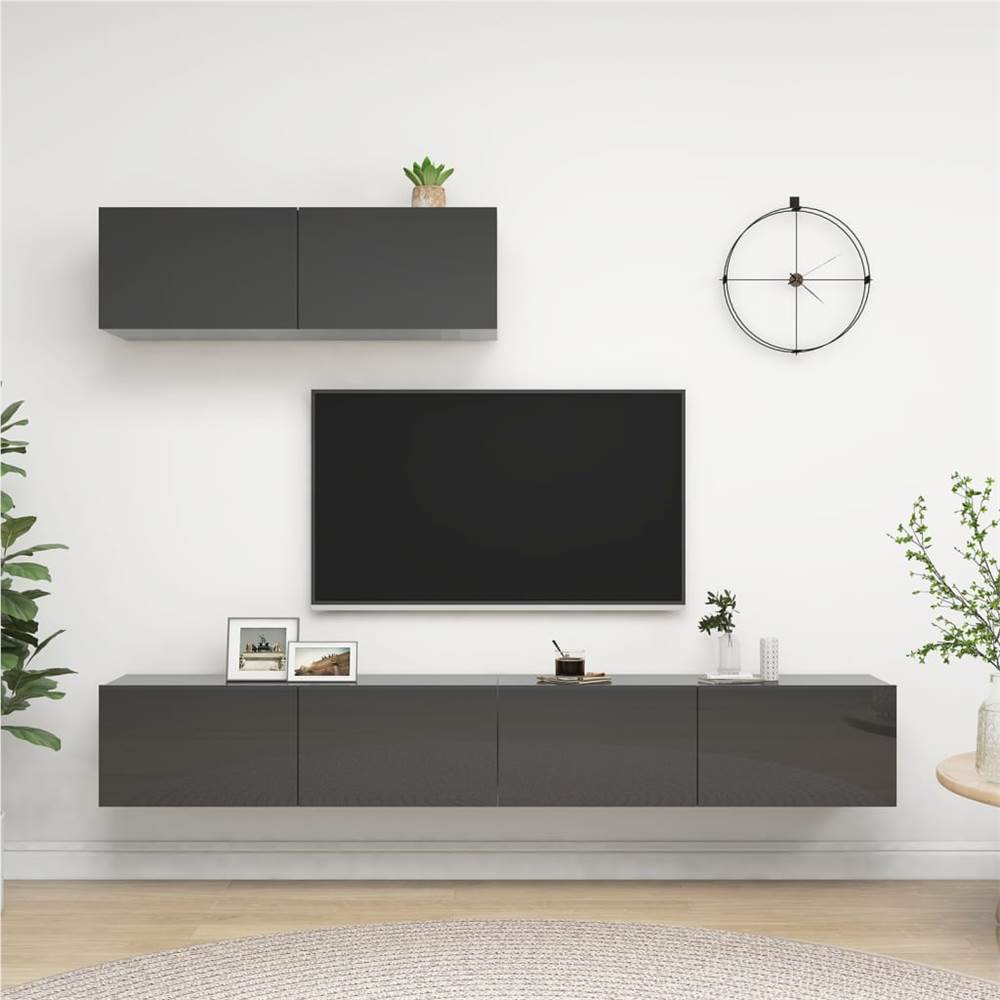 TV Cabinets 3 pcs High Gloss Grey Chipboard TV Cabinets 3 Pcs High Gloss Grey Chipboard -NEWTRAL Sales Shop TV Cabinets 3 pcs High Gloss Grey Chipboard 481395 0