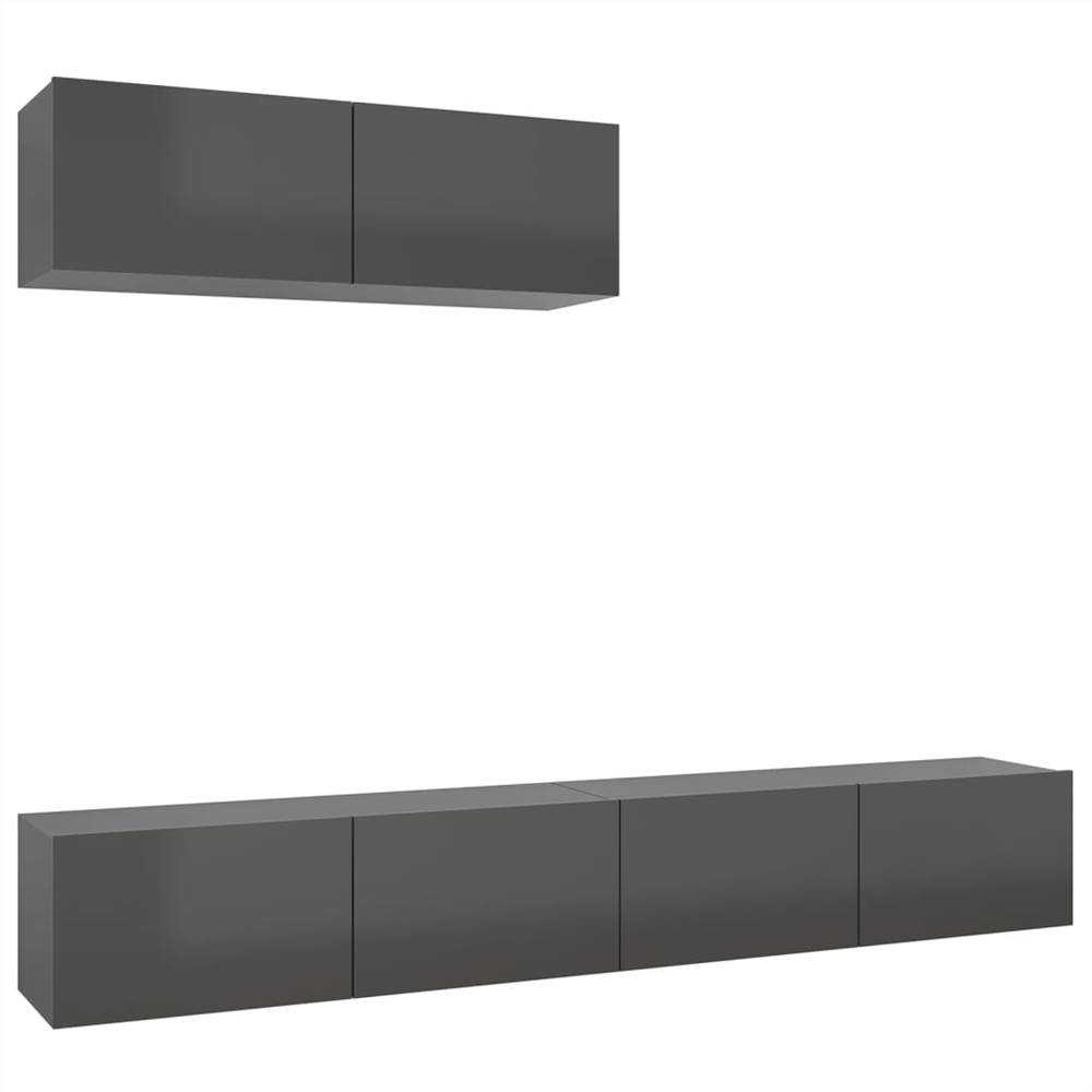 TV Cabinets 3 pcs High Gloss Grey Chipboard TV Cabinets 3 Pcs High Gloss Grey Chipboard -NEWTRAL Sales Shop TV Cabinets 3 pcs High Gloss Grey Chipboard 481395 1