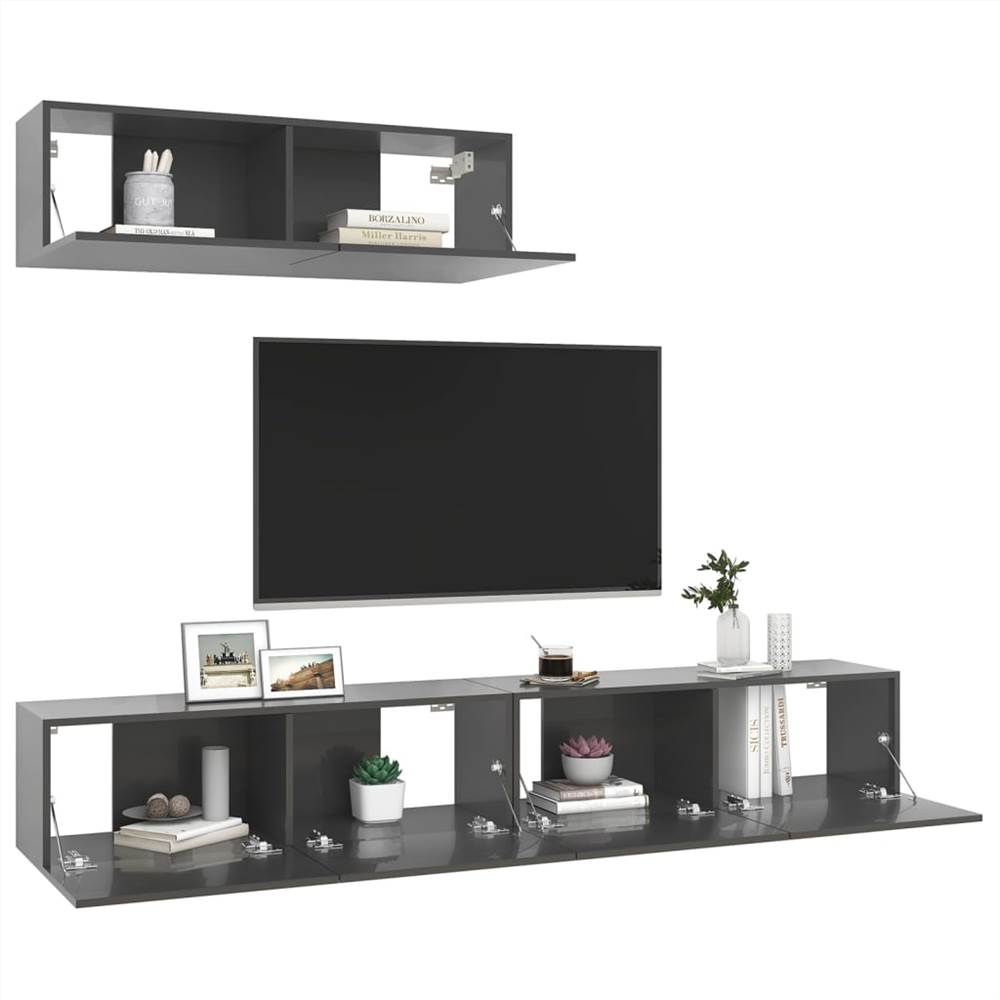 TV Cabinets 3 pcs High Gloss Grey Chipboard TV Cabinets 3 Pcs High Gloss Grey Chipboard -NEWTRAL Sales Shop TV Cabinets 3 pcs High Gloss Grey Chipboard 481395 2