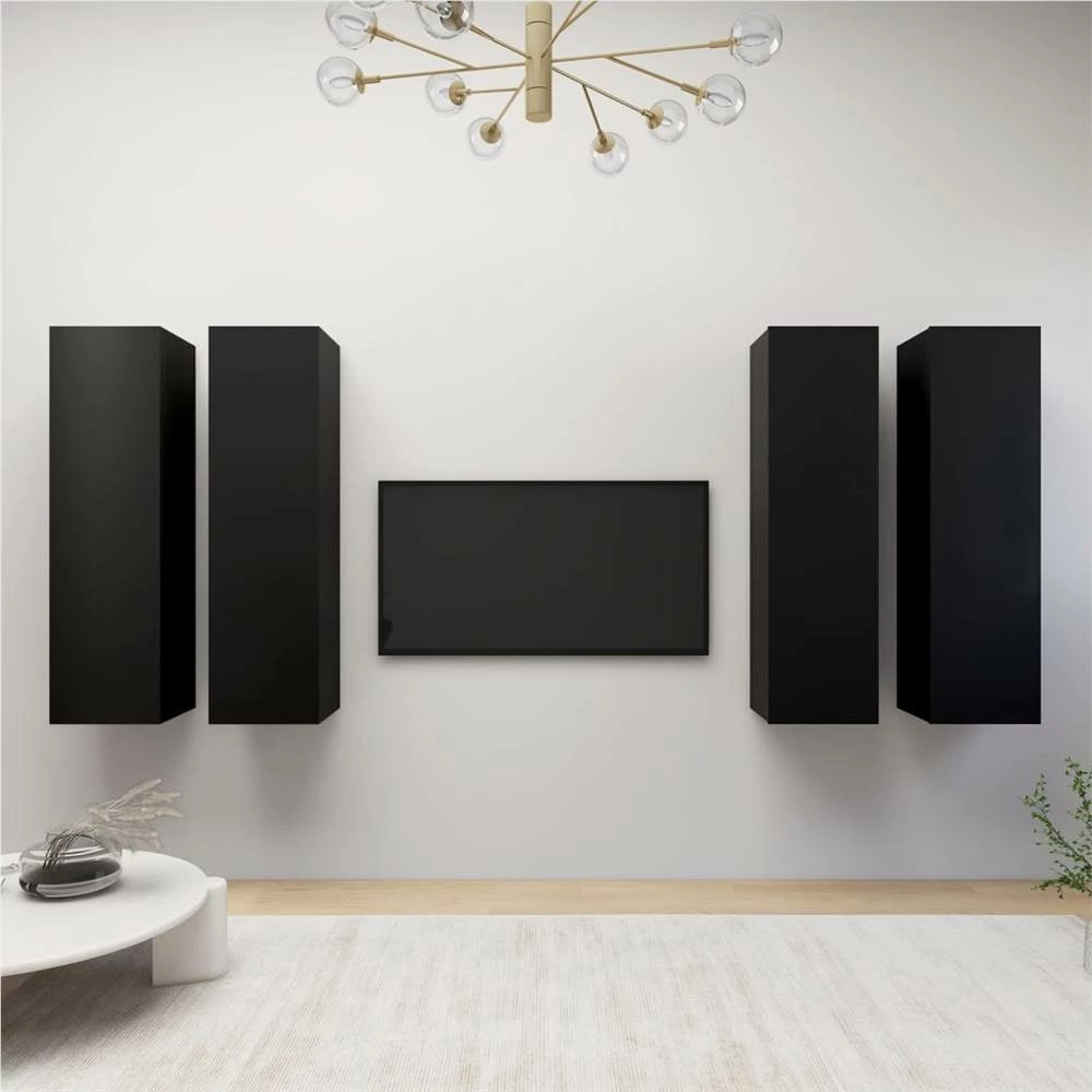 TV Cabinets 4 Pcs Black 30.5x30x110 Cm Chipboard 1 TV Cabinets 4 Pcs Black 30.5x30x110 Cm Chipboard