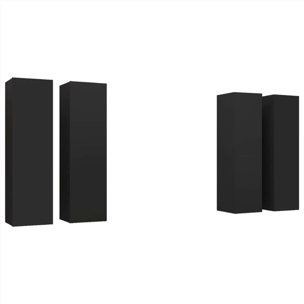 TV Cabinets 4 Pcs Black 30.5x30x110 Cm Chipboard 2 TV Cabinets 4 Pcs Black 30.5x30x110 Cm Chipboard - Image 2