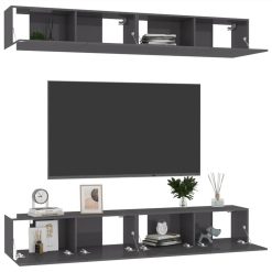 TV Cabinets 4 Pcs High Gloss Grey 100x30x30 Cm Chipboard -NEWTRAL Sales Shop TV Cabinets 4 pcs High Gloss Grey 100x30x30 cm Chipboard 482339 2