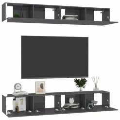 TV Cabinets 4 Pcs High Gloss Grey 100x30x30 Cm Chipboard -NEWTRAL Sales Shop TV Cabinets 4 pcs High Gloss Grey 100x30x30 cm Chipboard 482339 2