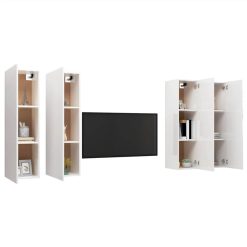 TV Cabinets 4 Pcs High Gloss White 30.5x30x110 Cm Chipboard -NEWTRAL Sales Shop TV Cabinets 4 pcs High Gloss White 30 5x30x110 cm Chipboard 486936 2