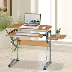 Techni Mobili 43" Computer Desk With Slide-out Keyboard Tray, Side Shelf, MDF Tabletop And Metal Frame, For Game Room, Small Space, Study Room - Cherry