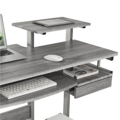 Techni Mobili Home Office Computer Desk With Keyboard Panel, Storage Shelves, MDF Tabletop And Metal Frame, For Game Room, Small Space, Study Room - Gray 4 Techni Mobili Home Office Computer Desk With Keyboard Panel, Storage Shelves, MDF Tabletop And Metal Frame, For Game Room, Small Space, Study Room - Gray -NEWTRAL Sales Shop Techni Mobili Complete Computer Workstation Desk Grey 471497 3