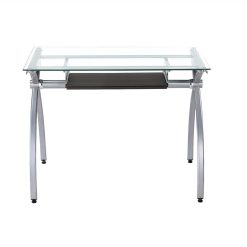 Techni Mobili Home Office L-Shaped Computer Desk With Pull-Out Keyboard Panel, Glass Tabletop And Metal Frame, For Game Room, Small Space, Study Room - White -NEWTRAL Sales Shop Techni Mobili Contempo Clear Glass Top Computer Desk with Pull Out Keyboard Panel Clear 471492 5