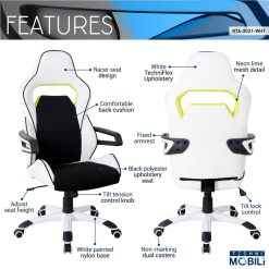 Techni Home Office Adjustable Rotatable Gaming Chair With Ergonomic High Backrest And Lumbar Support - Black + White 3 Techni Home Office Adjustable Rotatable Gaming Chair With Ergonomic High Backrest And Lumbar Support - Black + White -NEWTRAL Sales Shop Techni Mobili Ergonomic Essential Racing Style Home amp Office Chair White 469961 2