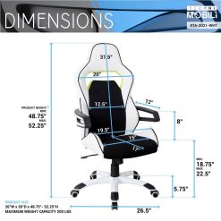 Techni Home Office Adjustable Rotatable Gaming Chair With Ergonomic High Backrest And Lumbar Support - Black + White 5 Techni Home Office Adjustable Rotatable Gaming Chair With Ergonomic High Backrest And Lumbar Support - Black + White -NEWTRAL Sales Shop Techni Mobili Ergonomic Essential Racing Style Home amp Office Chair White 469961 4
