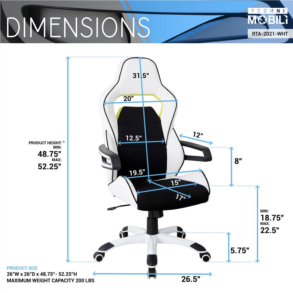Techni Home Office Adjustable Rotatable Gaming Chair with Ergonomic High Backrest and Lumbar Support - Black + White Techni Home Office Adjustable Rotatable Gaming Chair With Ergonomic High Backrest And Lumbar Support - Black + White -NEWTRAL Sales Shop Techni Mobili Ergonomic Essential Racing Style Home amp Office Chair White 469961 4