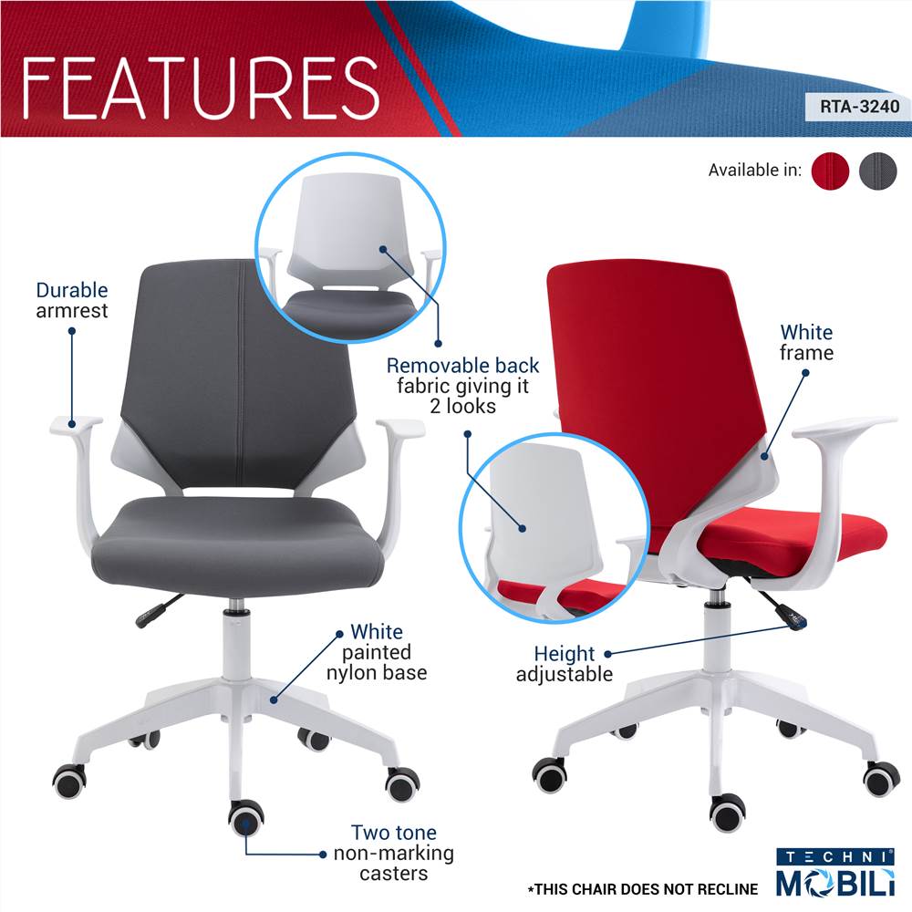 Techni Home Office Fabric Adjustable Rotatable Chair with Ergonomic Backrest and Casters - Gray Techni Home Office Fabric Adjustable Rotatable Chair With Ergonomic Backrest And Casters - Gray -NEWTRAL Sales Shop Techni Mobili Height Adjustable Mid Back Office Chair Grey 469930 0