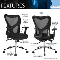 Techni Home Office Mesh Adjustable Rotatable Gaming Chair With Ergonomic Backrest And Chrome Base - Black -NEWTRAL Sales Shop Techni Mobili High Back Mesh Office Chair With Chrome Base Black 469972 4