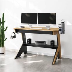 Techni Mobili Home Office 50" Computer Desk With 2 Cup Holders, Headphone Hook, And Wooden Frame, For Game Room, Small Space, Study Room - Brown