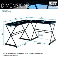 Techni Mobili Home Office L-Shaped Computer Desk With Glass Tabletop And Metal Frame, For Game Room, Small Space, Study Room - Black -NEWTRAL Sales Shop Techni Mobili L Shaped Glass Computer Desk Black 471499 3