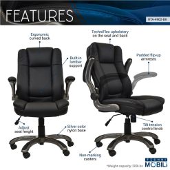 Techni Home Office Adjustable Rotatable Gaming Chair With Ergonomic Backrest And Flip-up Armrests - Black 3 Techni Home Office Adjustable Rotatable Gaming Chair With Ergonomic Backrest And Flip-up Armrests - Black -NEWTRAL Sales Shop Techni Mobili Medium Back Executive Office Chair with Flip up Arms Black 469937 2
